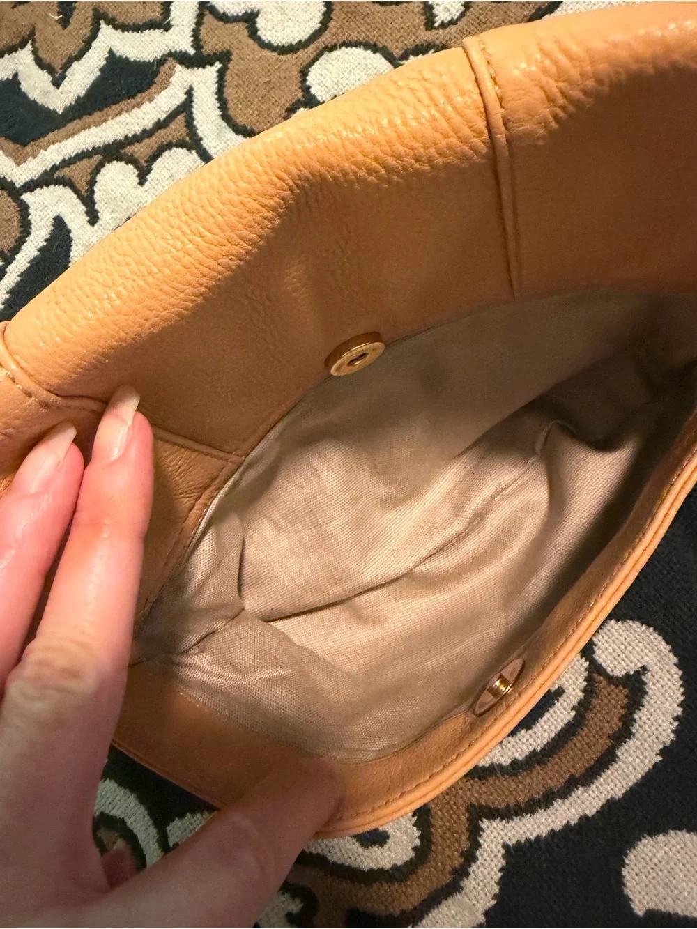 Tory Burch Camel/Tan Pebbled Leather Shoulder Bag with Gold Chain